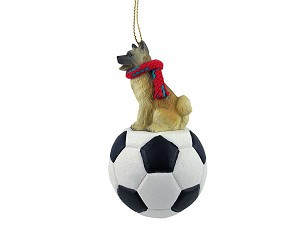 Fawn Akita Dog on Soccer Ball Christmas Ornament – Hand-Painted Stone Resin