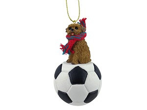 Norfolk Terrier Dog on Soccer Ball Christmas Ornament – Hand-Painted Stone Resin