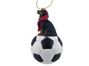 Gordon Setter Dog on Soccer Ball Christmas Ornament – Hand-Painted Stone Resin