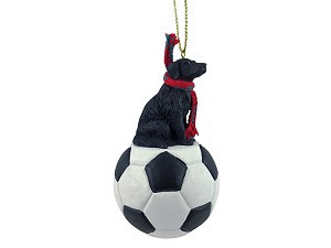 Flat Coated Retriever Dog on Soccer Ball Christmas Ornament – Hand-Painted Stone Resin