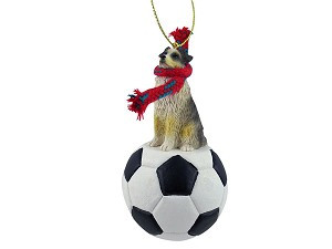 Blue Docked Tail Australian Shepherd Dog on Soccer Ball Christmas Ornament