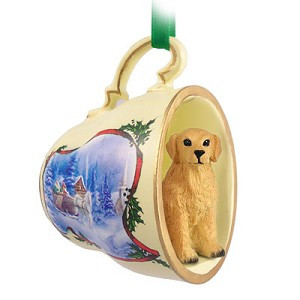 Golden Retriever Dog in Sleigh Ride Tea Cup Christmas Ornament – Hand-Painted Stone Resin