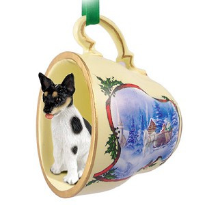Rat Terrier Dog in Sleigh Ride Tea Cup Christmas Ornament – Hand-Painted Stone Resin