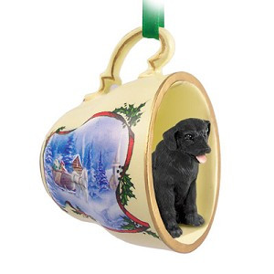 Black Labrador Retriever Dog in Sleigh Ride Tea Cup Christmas Ornament – Hand-Painted Stone Resin