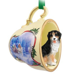 Bernese Mountain Dog in Sleigh Ride Tea Cup Christmas Ornament – Hand-Painted Stone Resin