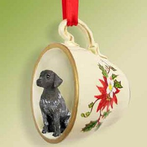 Red Holiday German Shorthaired Pointer Dog in Red Holiday Tea Cup Christmas Ornament