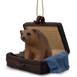 Brown Bear in Travel Suitcase Hanging Ornament – Hand-Painted Stone Resin