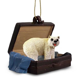 Polar Bear in Travel Suitcase Hanging Ornament – Hand-Painted Stone Resin