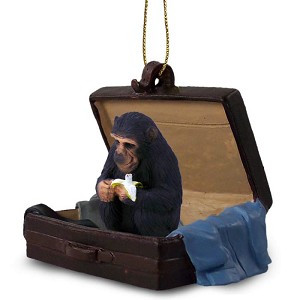 Chimpanzee in Travel Suitcase Hanging Ornament – Hand-Painted Stone Resin