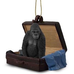 Gorilla in Travel Suitcase Hanging Ornament – Hand-Painted Stone Resin
