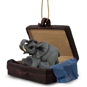 Elephant in Travel Suitcase Hanging Ornament – Hand-Painted Stone Resin
