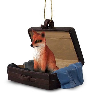 Red in Travel Suitcase Christmas Ornament – Hand-Painted Stone Resin