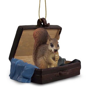 Red Squirrel in Travel Suitcase Hanging Ornament – Hand-Painted Stone Resin