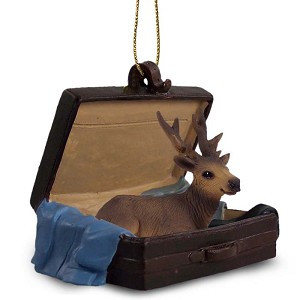 Bull Elk in Travel Suitcase Christmas Ornament – Hand-Painted Stone Resin