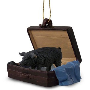 Black Pig in Travel Suitcase Hanging Ornament – Hand-Painted Stone Resin