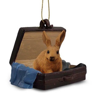 Brown Rabbit in Travel Suitcase Hanging Ornament – Hand-Painted Stone Resin