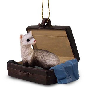 Ferret in Travel Suitcase Hanging Ornament – Hand-Painted Stone Resin