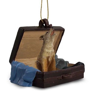 Coyote in Travel Suitcase Hanging Ornament – Hand-Painted Stone Resin