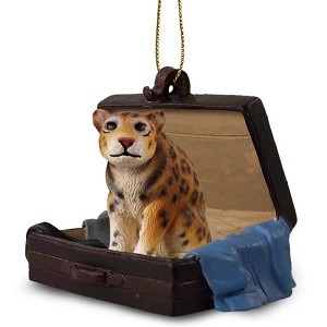 Jaguar in Travel Suitcase Hanging Ornament – Hand-Painted Stone Resin