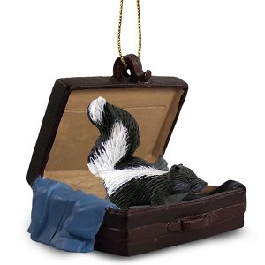 Skunk in Travel Suitcase Hanging Ornament – Hand-Painted Stone Resin