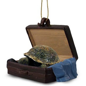 Turtle in Travel Suitcase Hanging Ornament – Hand-Painted Stone Resin