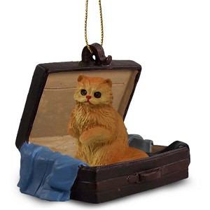Red Persian Cat in Travel Suitcase Hanging Ornament – Hand-Painted Stone Resin