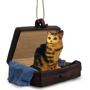 Brown Tabby Maine Coon Cat in Travel Suitcase Hanging Ornament – Hand-Painted Stone Resin