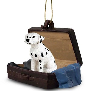 Dalmatian Dog in Travel Suitcase Hanging Ornament – Hand-Painted Stone Resin