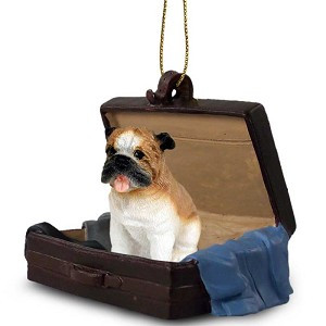 Bulldog in Travel Suitcase Hanging Ornament – Hand-Painted Stone Resin