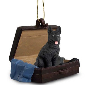 Black German Shepherd Dog in Travel Suitcase Hanging Ornament – Hand-Painted Stone Resin