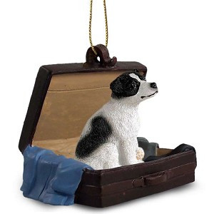 Black & White Smooth Coat Jack Russell Terrier Dog in Travel Suitcase Hanging Ornament