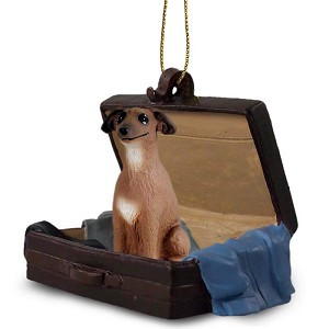 Tan Italian Greyhound Dog in Travel Suitcase Hanging Ornament – Hand-Painted Stone Resin
