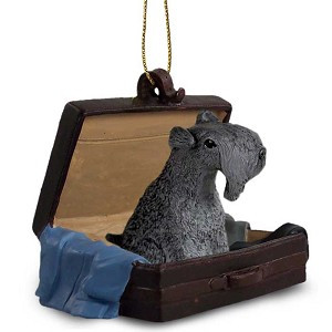 Kerry Blue Terrier Dog in Travel Suitcase Hanging Ornament – Hand-Painted Stone Resin