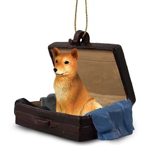 Finnish Spitz Dog in Travel Suitcase Hanging Ornament – Hand-Painted Stone Resin