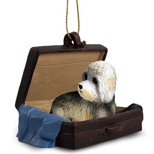 Dandie Dinmont Terrier Dog in Travel Suitcase Hanging Ornament – Hand-Painted Stone Resin