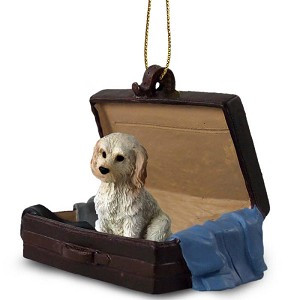 Cream Labradoodle Dog in Travel Suitcase Hanging Ornament – Hand-Painted Stone Resin