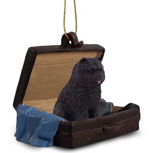 Black Chow Dog in Travel Suitcase Hanging Ornament – Hand-Painted Stone Resin