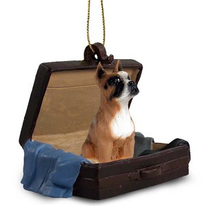 Brown Boxer Dog in Travel Suitcase Hanging Ornament – Hand-Painted Stone Resin