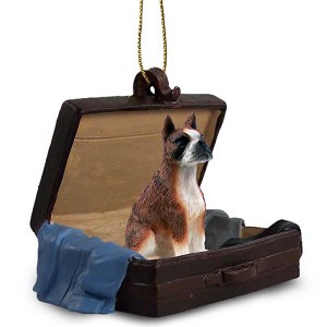 Brindle Boxer Dog in Travel Suitcase Hanging Ornament – Hand-Painted Stone Resin
