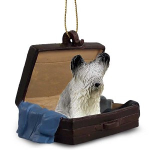 Skye Terrier Dog in Travel Suitcase Hanging Ornament – Hand-Painted Stone Resin
