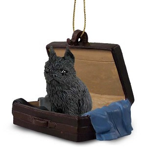 Black Brussels Griffon Dog in Travel Suitcase Hanging Ornament – Hand-Painted Stone Resin
