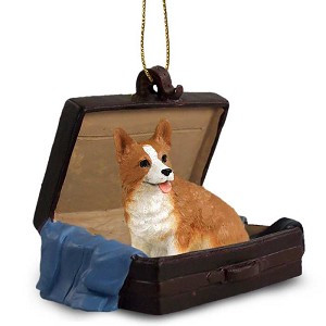 Pembroke Welsh Corgi Dog in Travel Suitcase Hanging Ornament – Hand-Painted Stone Resin