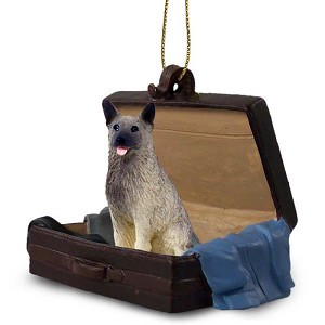 Norwegian Elkhound Dog in Travel Suitcase Hanging Ornament – Hand-Painted Stone Resin