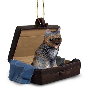 Brindle Cairn Terrier Dog in Travel Suitcase Hanging Ornament – Hand-Painted Stone Resin