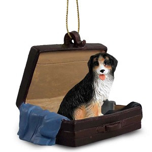 Bernese Mountain Dog in Travel Suitcase Hanging Ornament – Hand-Painted Stone Resin
