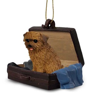 Norfolk Terrier Dog in Travel Suitcase Hanging Ornament – Hand-Painted Stone Resin