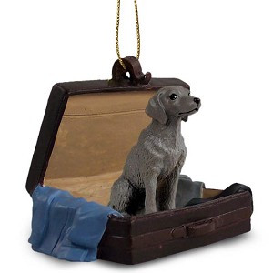 Weimaraner Dog in Travel Suitcase Hanging Ornament – Hand-Painted Stone Resin