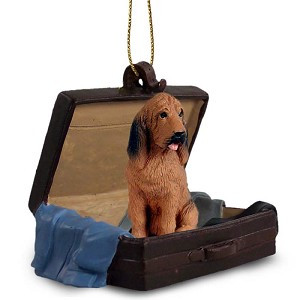 Bloodhound Dog in Travel Suitcase Hanging Ornament – Hand-Painted Stone Resin
