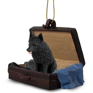 Schipperke Dog in Travel Suitcase Hanging Ornament – Hand-Painted Stone Resin