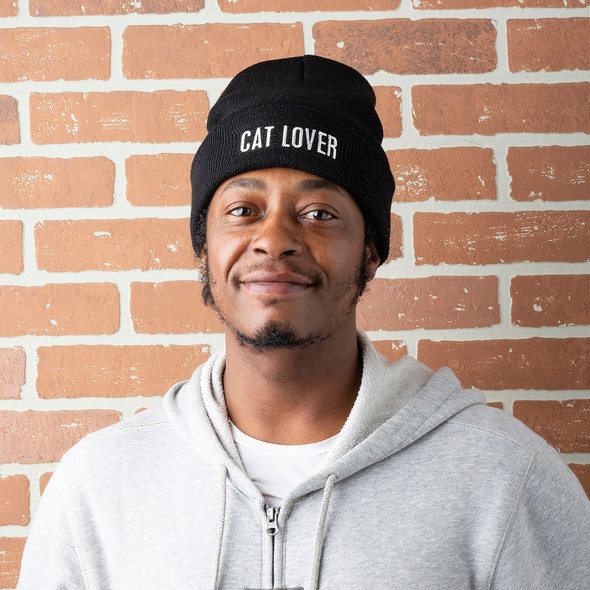 Cat Lover Black Beanie Hat from Primitives by Kathy